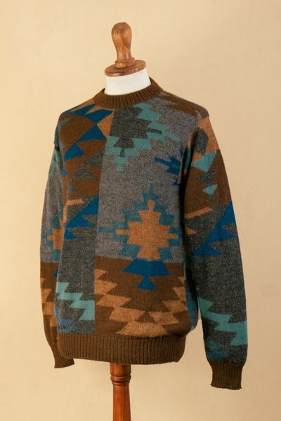 Alternate image for Multicolored Geometric Patterned Mens Pullover Sweater Quinoa Leaf