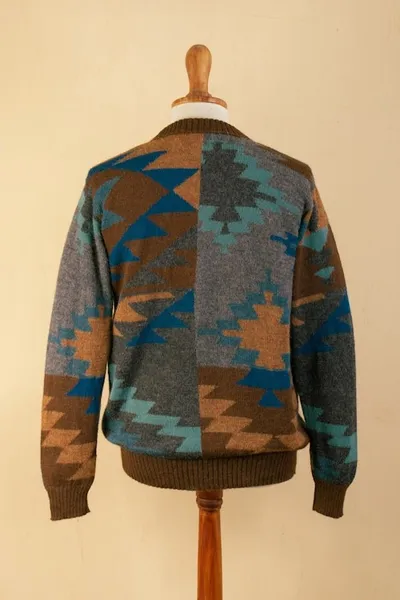 Alternate image for Multicolored Geometric Patterned Mens Pullover Sweater Quinoa Leaf
