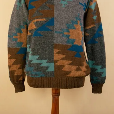 Alternate image for Multicolored Geometric Patterned Mens Pullover Sweater Quinoa Leaf