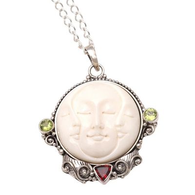 Alternate image for Peridot and Garnet Moon Pendant Necklace from Bali Moon Ancestor