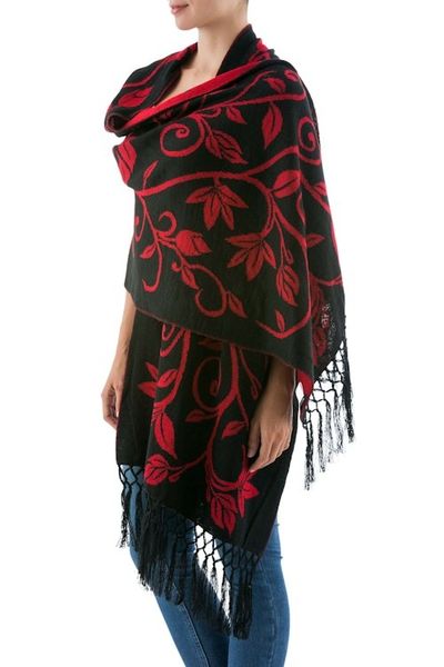 Alternate image for Reversible Red and Black Alpaca Blend Shawl Scarlet Leaves