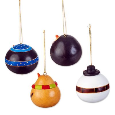 Alternate image for Set of 4 Dried Gourd Holiday Ornaments Handmade in Peru Holiday Friends