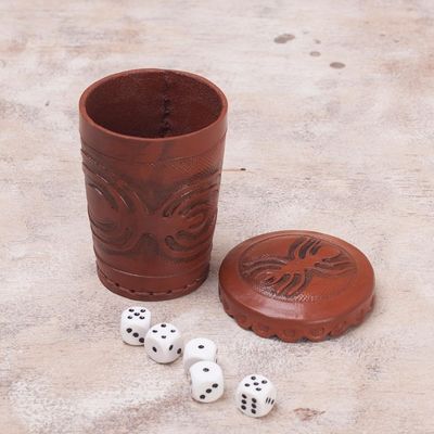 Alternate image for Nazca Embossed Leather Dice Cup Set Nazca Spider
