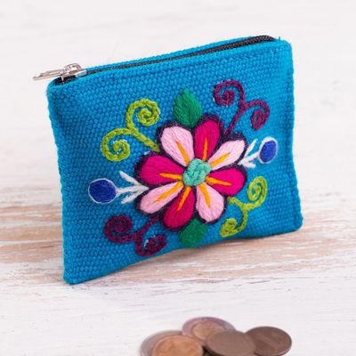 Alternate image for Embroidered Floral Turquoise Coin Purse Floral Keeper in Turquoise