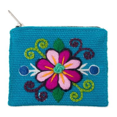 Alternate image for Embroidered Floral Turquoise Coin Purse Floral Keeper in Turquoise