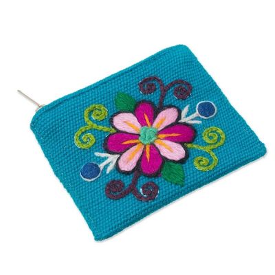 Alternate image for Embroidered Floral Turquoise Coin Purse Floral Keeper in Turquoise