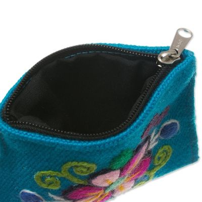 Alternate image for Embroidered Floral Turquoise Coin Purse Floral Keeper in Turquoise