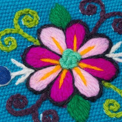 Alternate image for Embroidered Floral Turquoise Coin Purse Floral Keeper in Turquoise
