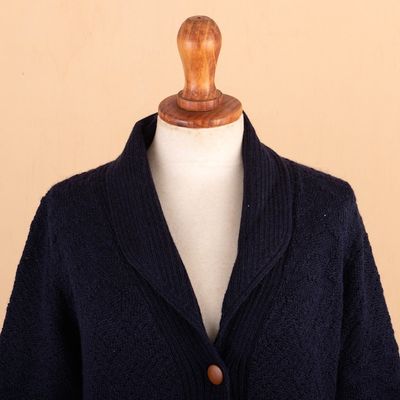 Alternate image for Navy Blue Alpaca Blend Button Down Cardigan Sweater Textures in Blue