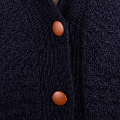 Alternate image for Navy Blue Alpaca Blend Button Down Cardigan Sweater Textures in Blue