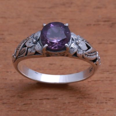 Alternate image for Floral Amethyst Single-Stone Ring from Bali Floral Glint
