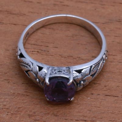 Alternate image for Floral Amethyst Single-Stone Ring from Bali Floral Glint