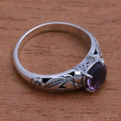 Alternate image for Floral Amethyst Single-Stone Ring from Bali Floral Glint