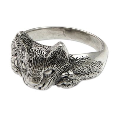 Alternate image for Unique Mens Ocelot Ring Crafted from Sterling Silver Feisty Ocelot
