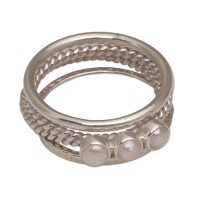 Alternate image for 925 Sterling Silver Cultured Pearl Stacking Rings Set of 4 United Moons