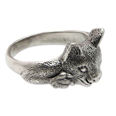 Alternate image for Unique Mens Ocelot Ring Crafted from Sterling Silver Feisty Ocelot