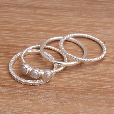 Alternate image for 925 Sterling Silver Cultured Pearl Stacking Rings Set of 4 United Moons