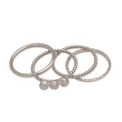 Alternate image for 925 Sterling Silver Cultured Pearl Stacking Rings Set of 4 United Moons