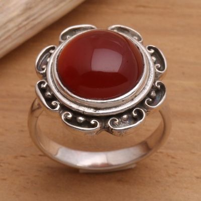 Alternate image for Carnelian solitaire ring Lotus Heart of Peace