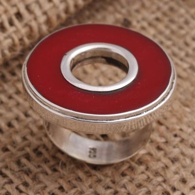 Alternate image for Red Resin and Sterling Silver Cocktail Ring In the Round - Red