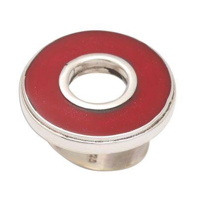 Alternate image for Red Resin and Sterling Silver Cocktail Ring In the Round - Red