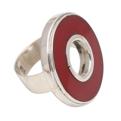 Alternate image for Red Resin and Sterling Silver Cocktail Ring In the Round - Red
