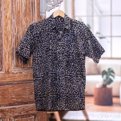 Alternate image for Mens Green and Black Short Sleeves Cotton Batik Shirt Borneo Slate