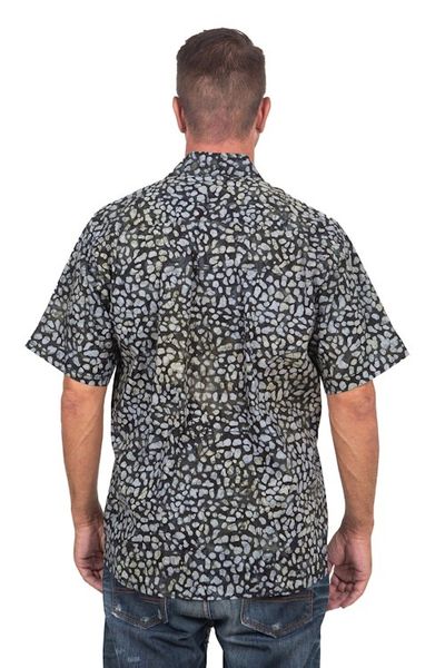 Alternate image for Mens Green and Black Short Sleeves Cotton Batik Shirt Borneo Slate