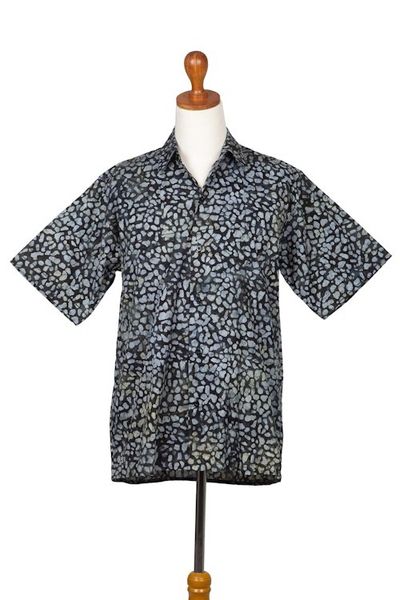 Alternate image for Mens Green and Black Short Sleeves Cotton Batik Shirt Borneo Slate