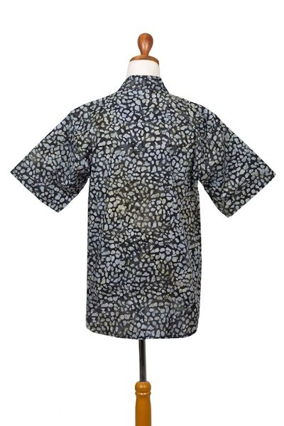 Alternate image for Mens Green and Black Short Sleeves Cotton Batik Shirt Borneo Slate