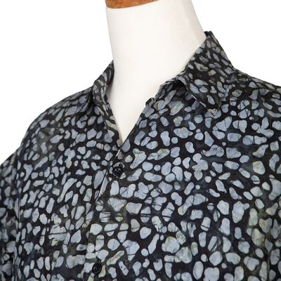 Alternate image for Mens Green and Black Short Sleeves Cotton Batik Shirt Borneo Slate