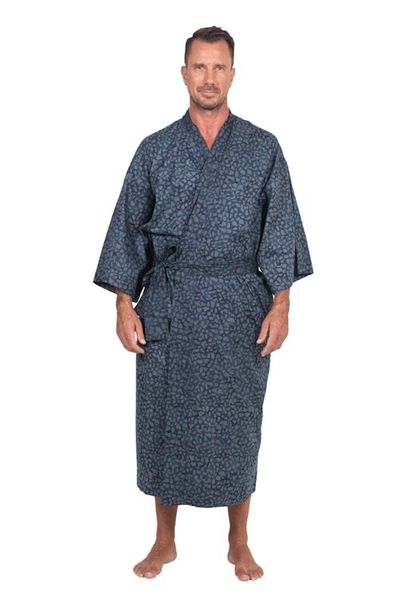 Alternate image for Mens Batik Belted Cotton Robe Blue Midnight