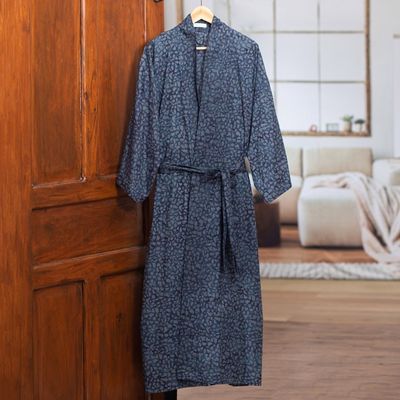 Alternate image for Mens Batik Belted Cotton Robe Blue Midnight