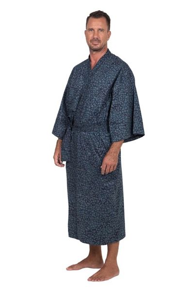 Alternate image for Mens Batik Belted Cotton Robe Blue Midnight