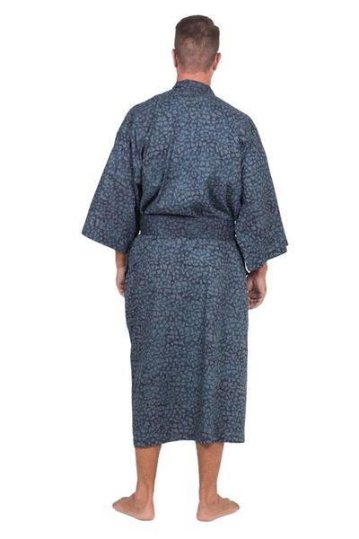 Alternate image for Mens Batik Belted Cotton Robe Blue Midnight