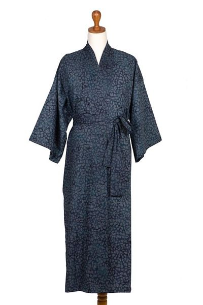 Alternate image for Mens Batik Belted Cotton Robe Blue Midnight