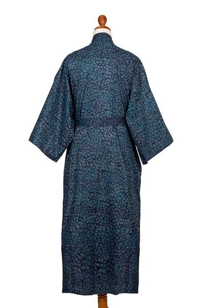 Alternate image for Mens Batik Belted Cotton Robe Blue Midnight