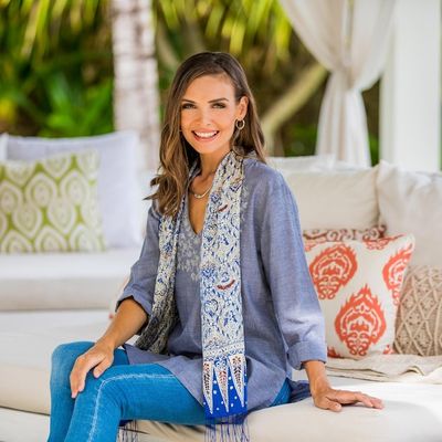 Alternate image for Handmade Silk Batik Scarf from Indonesia Royal Java Blue