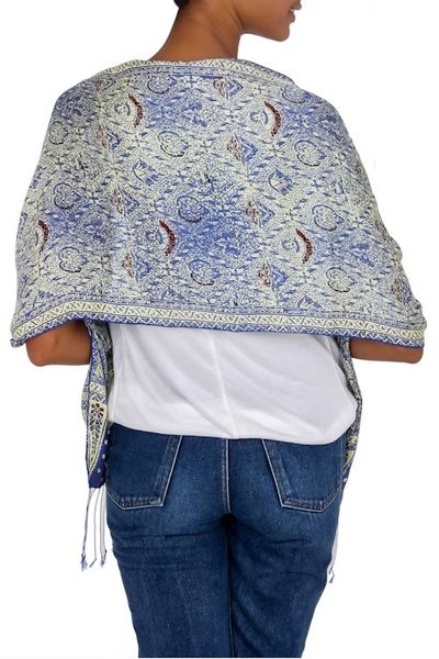 Alternate image for Handmade Silk Batik Scarf from Indonesia Royal Java Blue