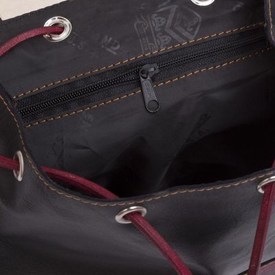 Alternate image for Handcrafted Crimson and Black Leather Backpack from Peru Ancient Elegance