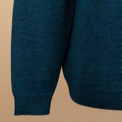 Alternate image for Mens Knit Teal Sweater Made from 100 Alpaca in Peru Andean Teal Sky