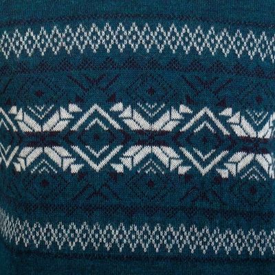 Alternate image for Mens Knit Teal Sweater Made from 100 Alpaca in Peru Andean Teal Sky