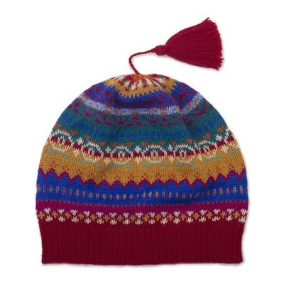 Alternate image for Colorful Patterned Alpaca Knit Hat Sierra Rainbow