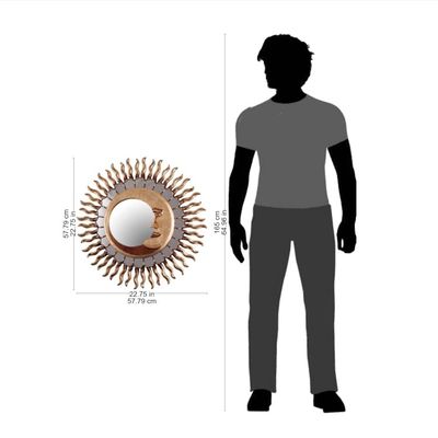 Alternate image for Sun and Moon Themed Bronze Leaf Wood Wall Mirror Cuzco Eclipse