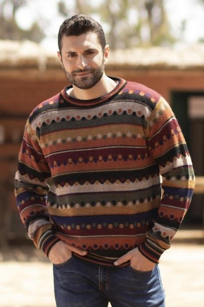 Alternate image for Mens Striped 100 Alpaca Pullover Sweater from Peru Autumnal Andes