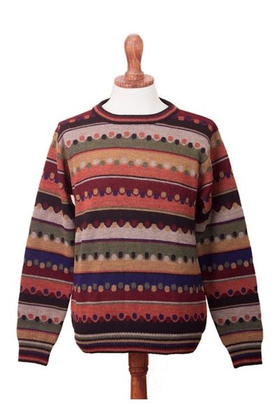 Alternate image for Mens Striped 100 Alpaca Pullover Sweater from Peru Autumnal Andes