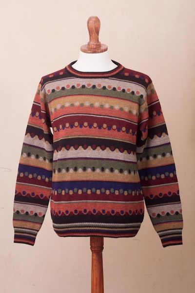 Alternate image for Mens Striped 100 Alpaca Pullover Sweater from Peru Autumnal Andes