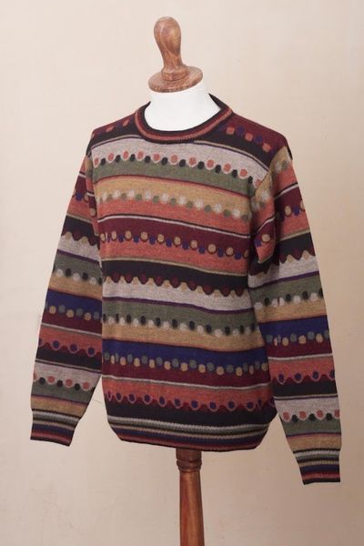 Alternate image for Mens Striped 100 Alpaca Pullover Sweater from Peru Autumnal Andes