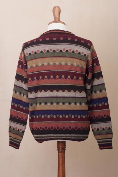 Alternate image for Mens Striped 100 Alpaca Pullover Sweater from Peru Autumnal Andes