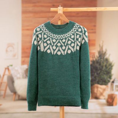 Alternate image for Jade and Ivory 100 Alpaca Pullover Sweater from Peru Jade Geometry